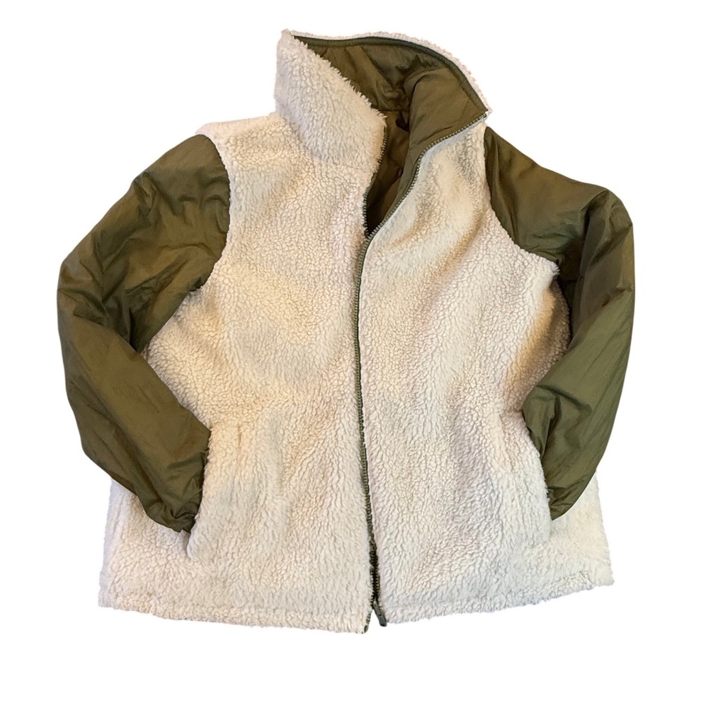Madewell Women's Reversible Sherpa Puffer Jacket Colorblock Green Size Small - Picture 4 of 13